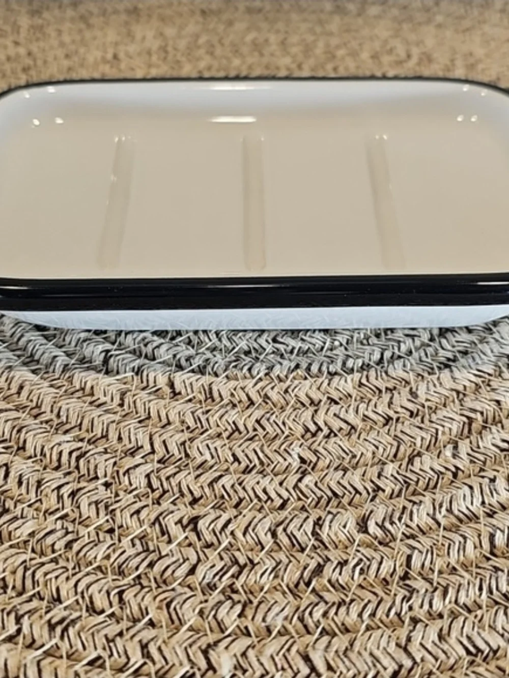 Hearth And Hand Farmhouse White Enamel Soap Dish with Black Rim Set Of 2